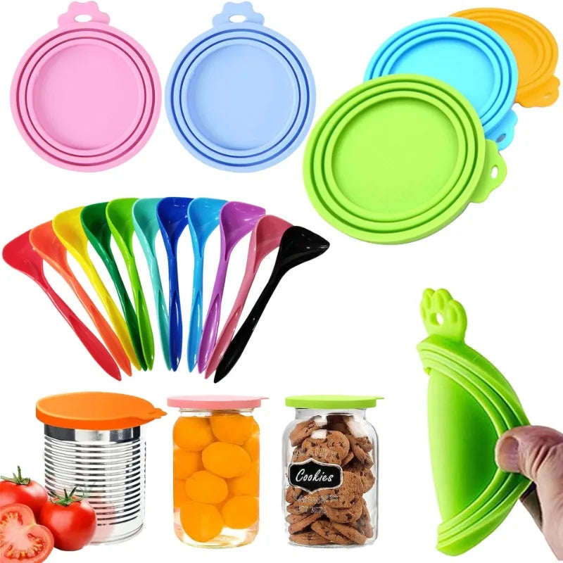 Reusable Silicone Pet Can Cover Fresh-keeping Cover with Spoon Sealing Cover Cat and Dog Food Storage Tank Cover Pet Supplies