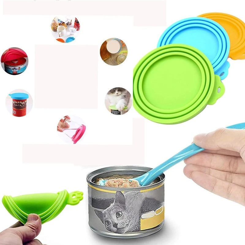 Reusable Silicone Pet Can Cover Fresh-keeping Cover with Spoon Sealing Cover Cat and Dog Food Storage Tank Cover Pet Supplies